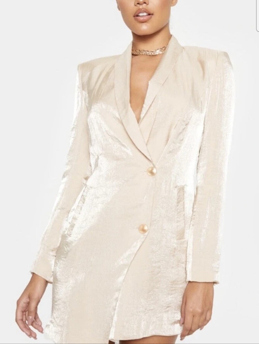 Cream Shimmer Blazer Dress - Elegant Women's Coat